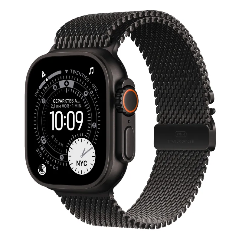 Apple Watch Ultra 3 mieten, mit Milanaise Armband Titan Schwarz