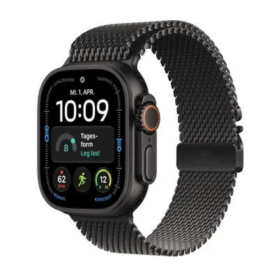 Apple Watch Ultra 4 mieten, mit Milanaise Armband Titan Schwarz