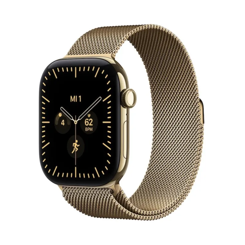 Apple Watch 12 Titan Gold GPS + Cellular mieten, 42 mm oder 46 mm, Milanaise Brilliantgold