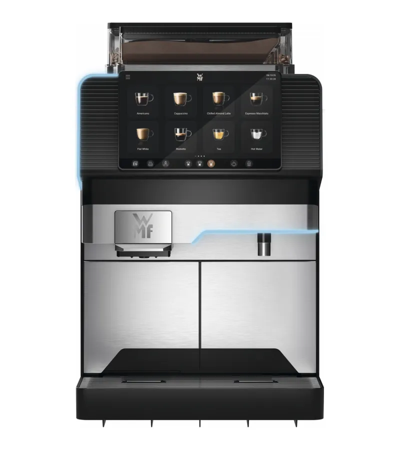 WMF Elevation 10 mit Schokomilch mieten, 10 Zoll Display, Frischmilch Essential Foam und Pulverdosierer, 6 l Wassertank